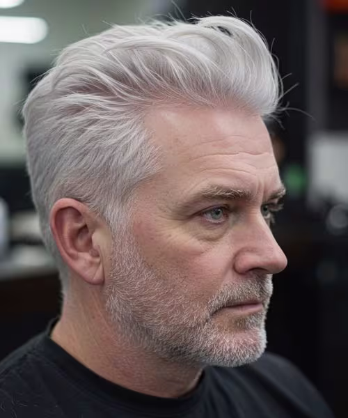Referência de cabelo masculino em tom claro prateado