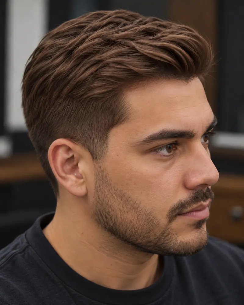 Imagem ilustrativa de cabelo masculino com coloração castanha uniforme