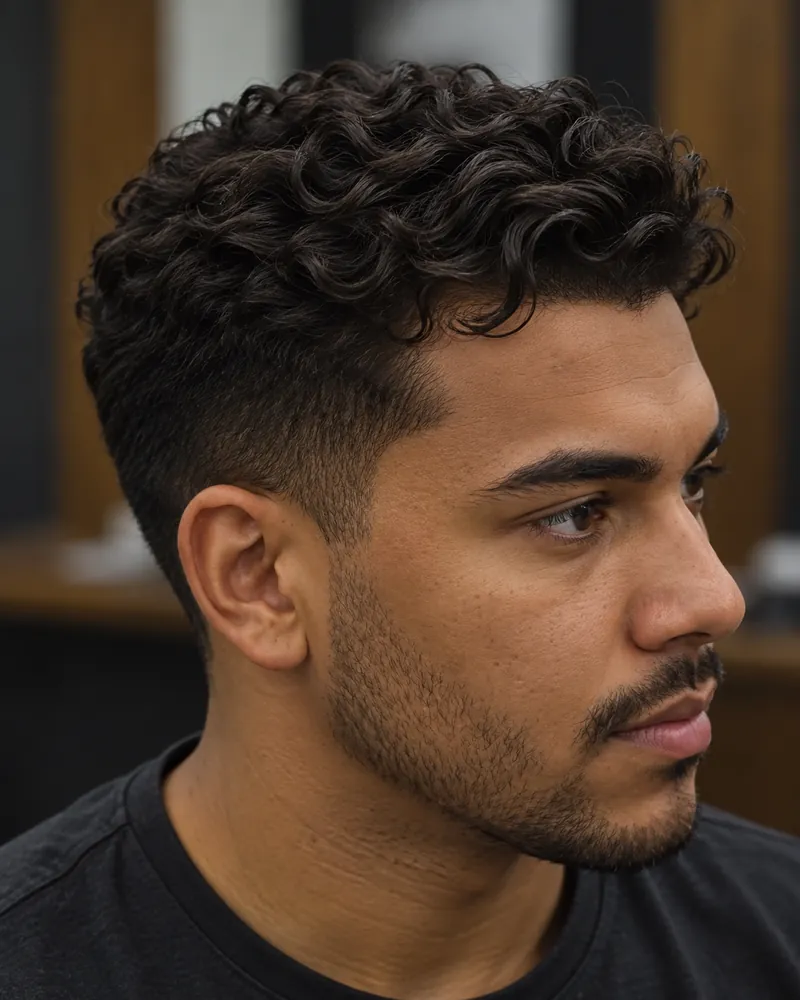 Imagem ilustrativa de cabelo masculino com curvatura suavizada e cachos alongados